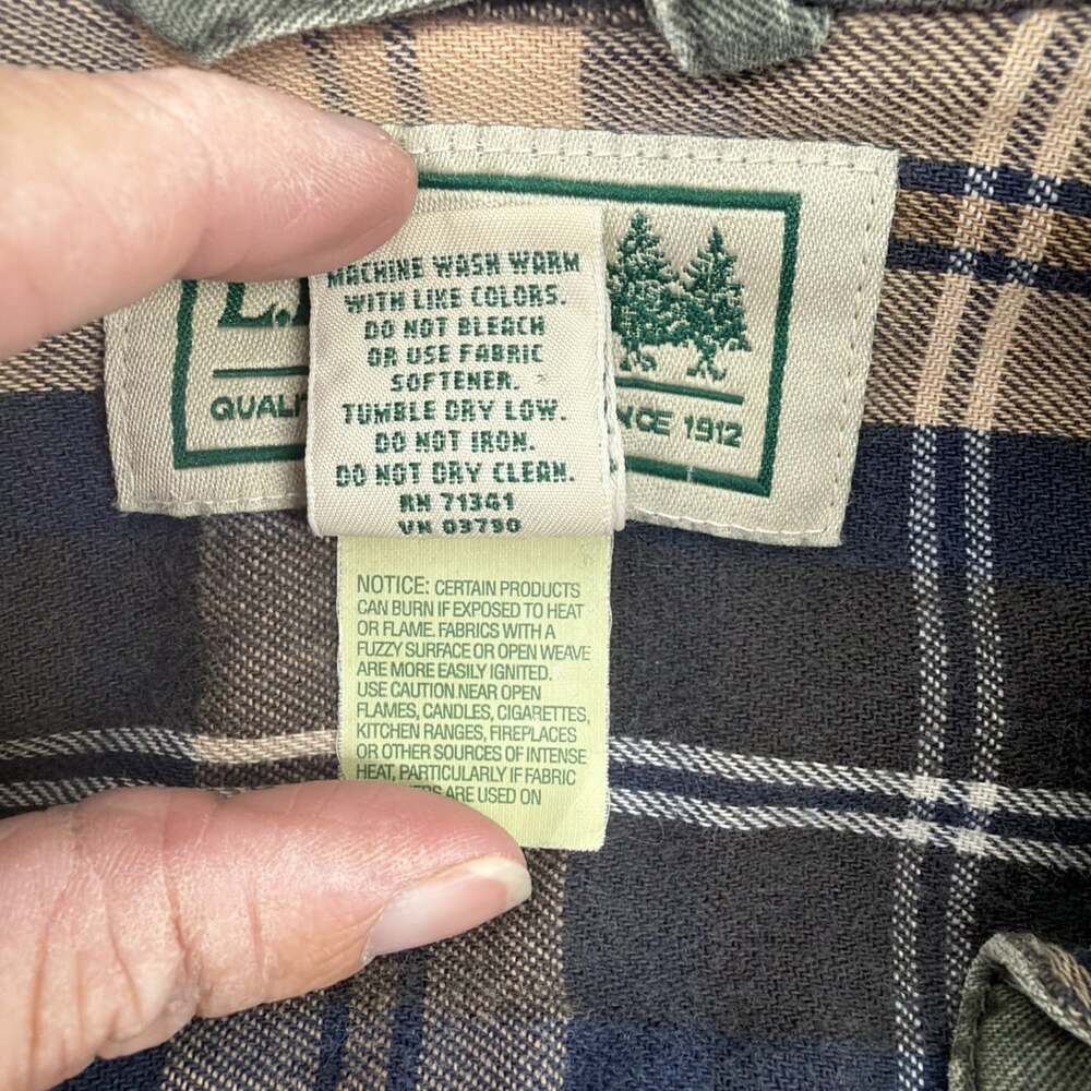LL Bean Flannel Lined Canvas Shirt Jacket Mens Large L Olive Green Shacket Vtg - Picture 10 of 13